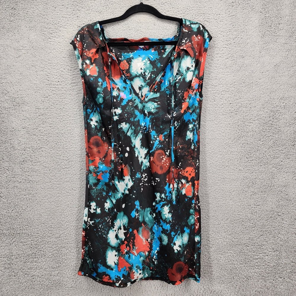 BB‎ Dakota Abstract Paint Splatter Satin Mini Dress Blue Red Black Size Small